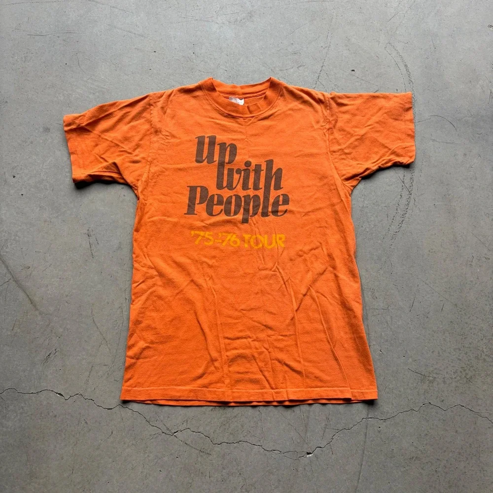 Vintage 70s Up With People 75-76 Tour Shirt Orange Warehouse Sound Co Medium